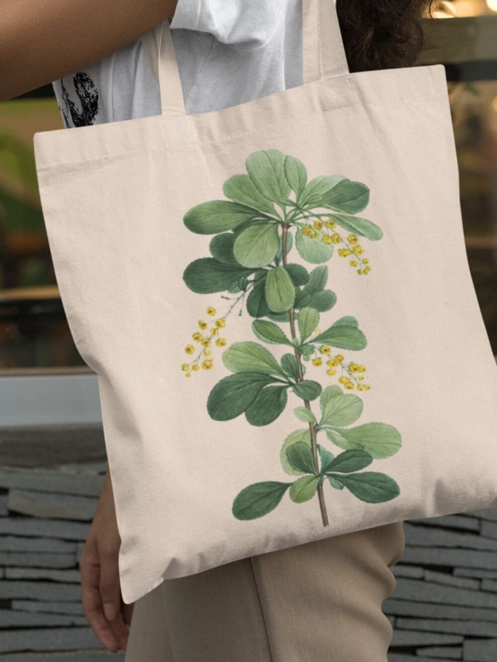 Common Barberry Vintage Floral Print Graphic Canvas Tote Bag